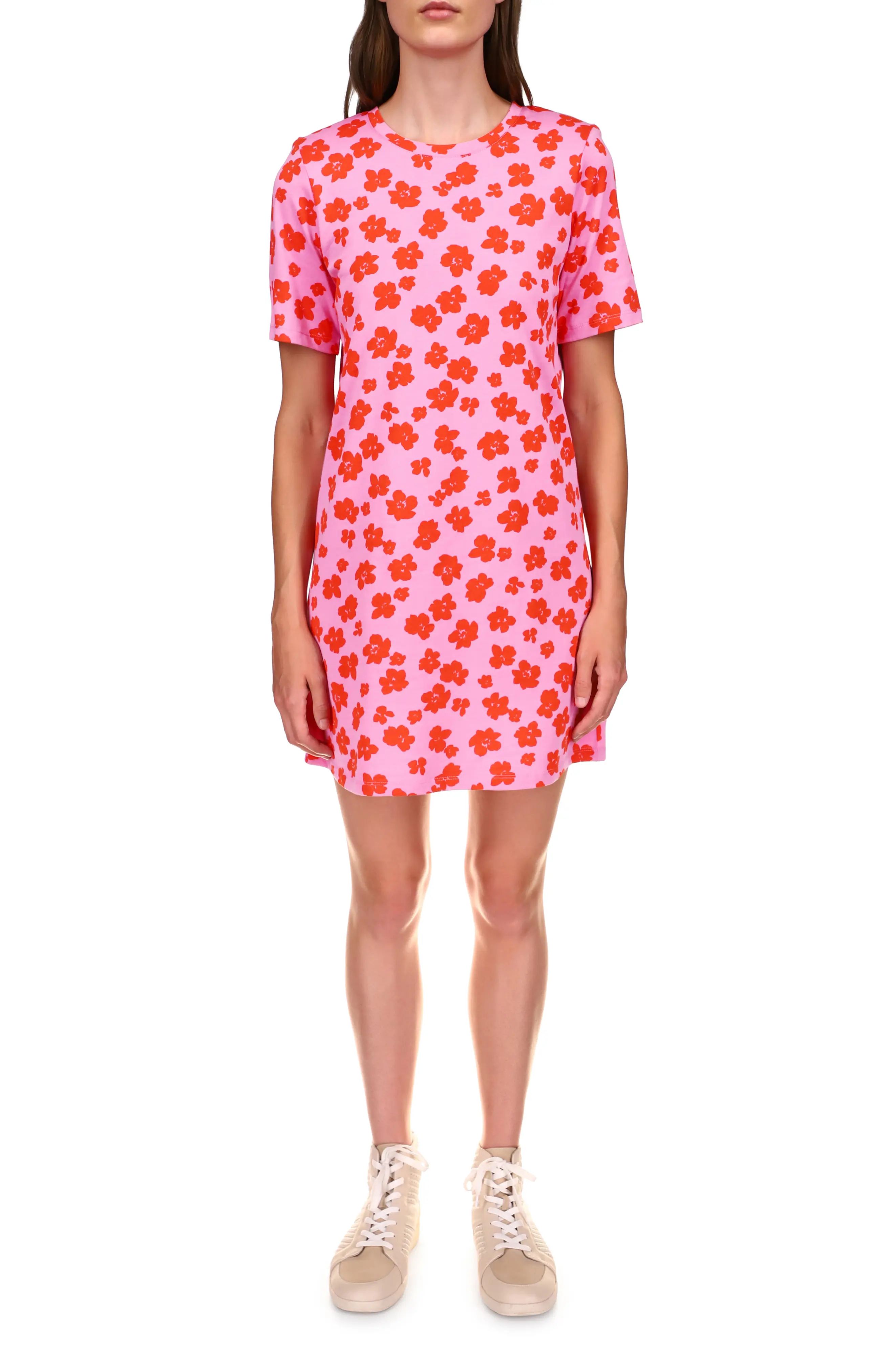 sanctuary Replay Cotton T-Shirt Dress in Cherry Kiss at Nordstrom, Size Large | Nordstrom