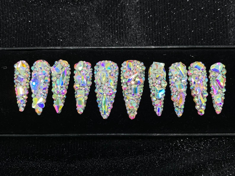Stunning Swarovski Bling Nails  Bling Press on Nails  - Etsy | Etsy (US)