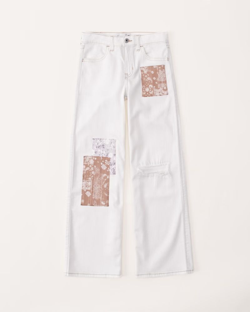 abercrombie kids girls high rise wide leg jeans in optic white - size 9/10 long | Abercrombie & Fitch (US)
