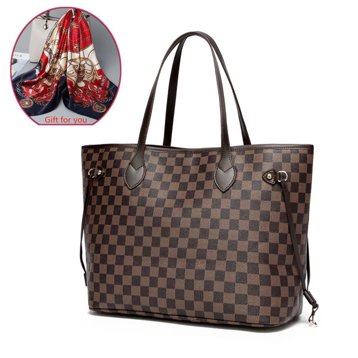 RICHPORTS 2PCS Set Womens Handbags Checkered Tote Shoulder Bag With Branded Gift | Walmart (US)