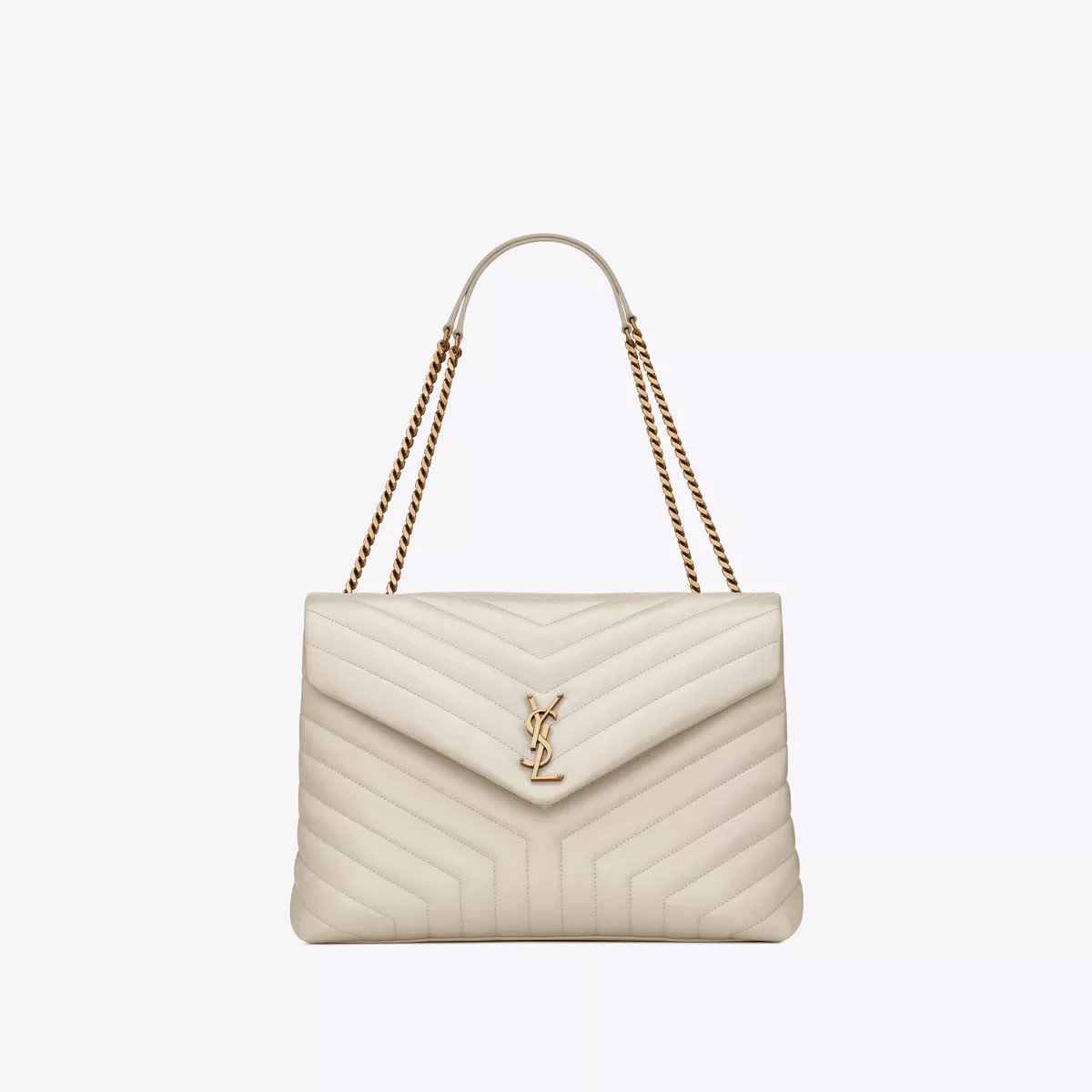Loulou Large Chain Bag In Quilted "Y" Leather White One Size | Saint Laurent Inc. (Global)