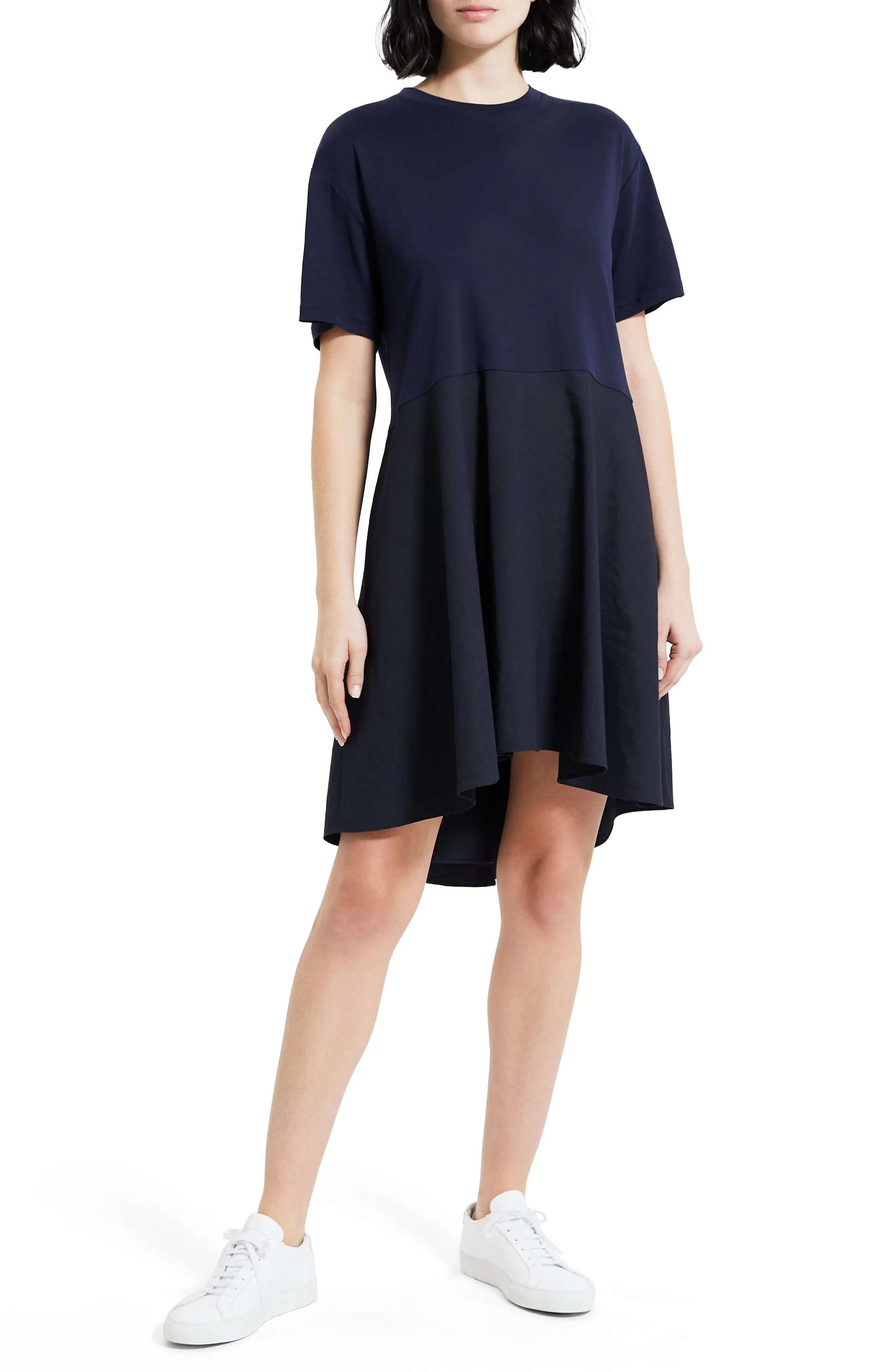 Theory Tiered Linen Blend T-Shirt Dress in Concord at Nordstrom, Size X-Large | Nordstrom