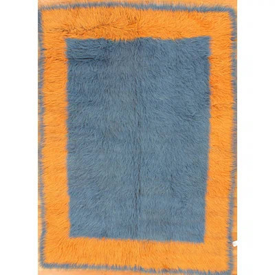 [707]Oriental Handmade Rectangle 8'4" x 6'2" Cotton/Wool Area Rug in Blue/Orange | Wayfair North America