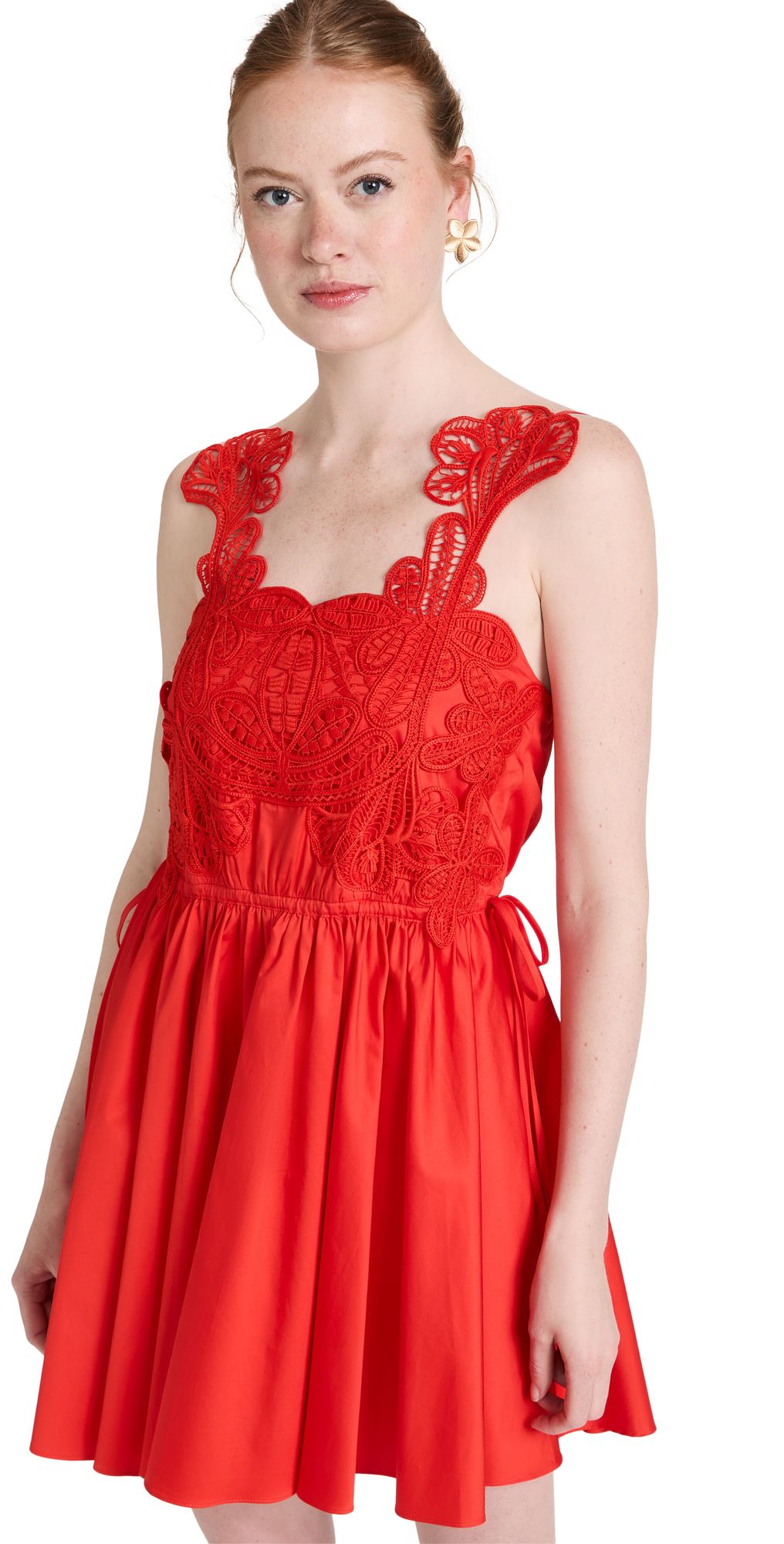 Self Portrait Red Macrame Lace Mini Dress | Shopbop