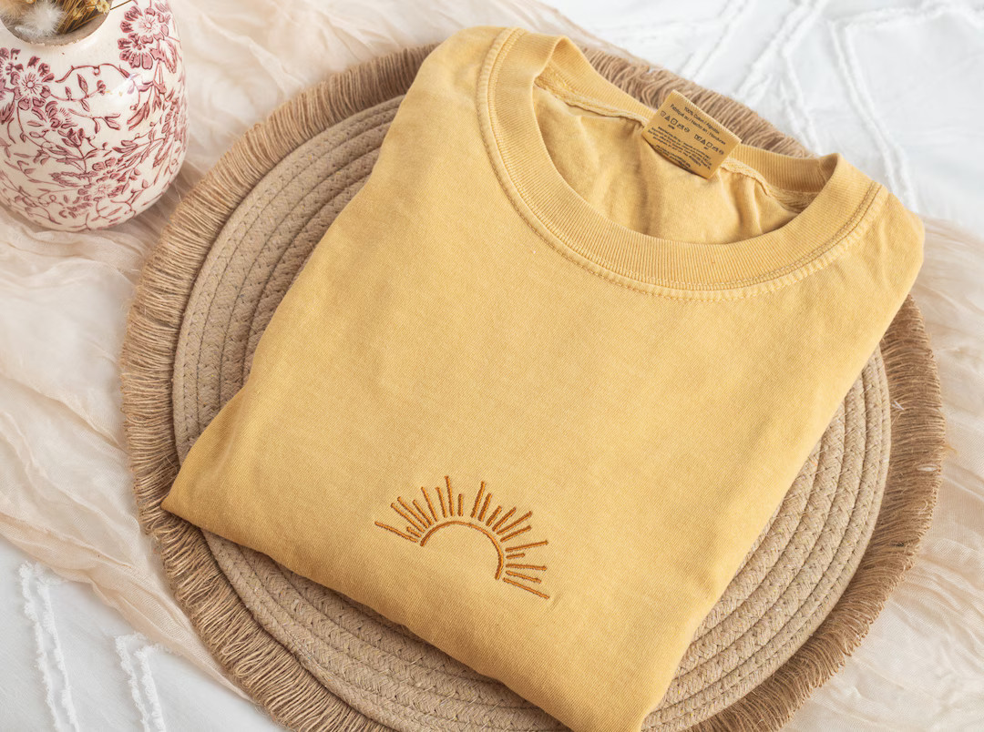 Embroidered Sun Tshirt, Embroidered Sunshine tshirt, Embroidered Summer Tee, Embroidered Boho Shi... | Etsy (US)
