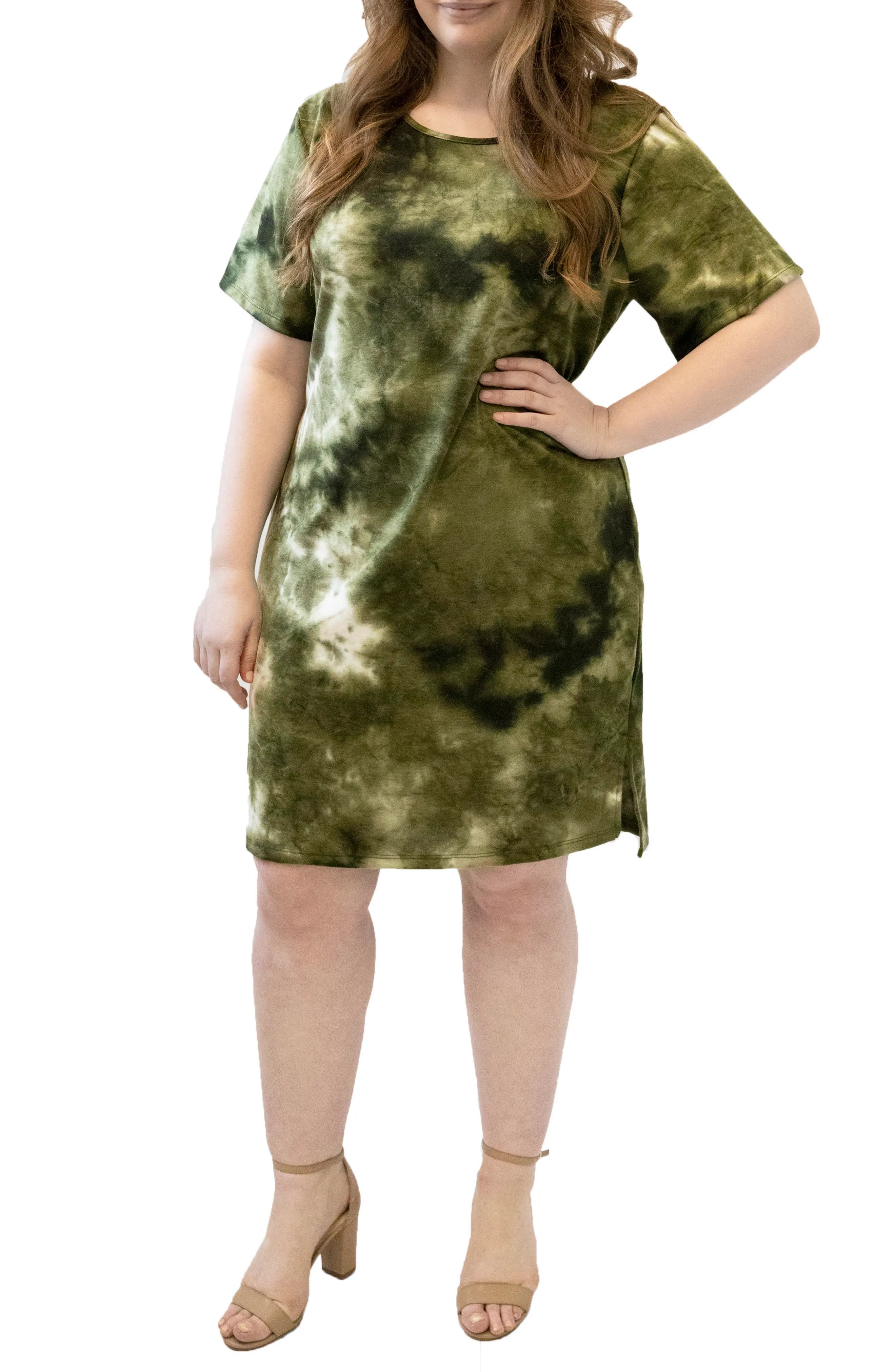 Maree Pour Toi Tie Dye T-Shirt Dress in Olive at Nordstrom, Size 1X | Nordstrom