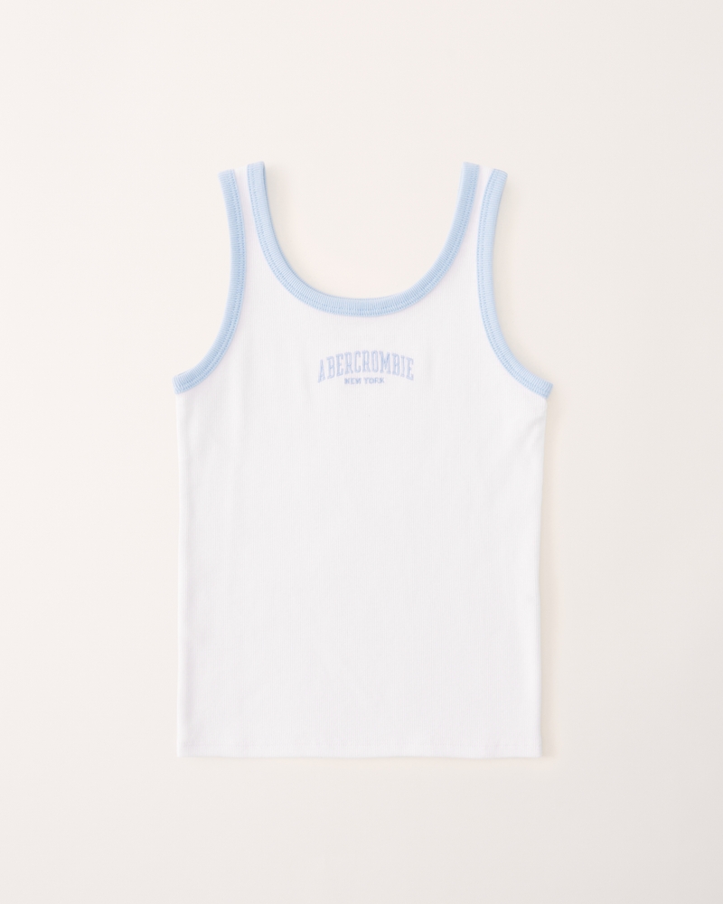 abercrombie kids girls small-scale embroidered logo tank in white - size 13/14 | Abercrombie & Fitch (US)
