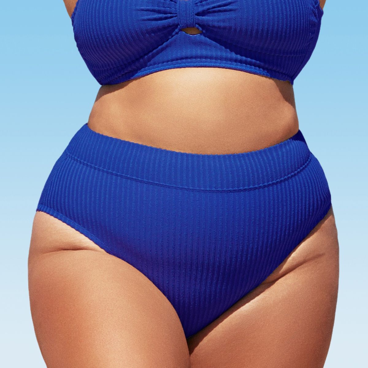 Women's Plus Size Ribbed Modest Widen Band High Waist Bikini Bottom - Cupshe | Target