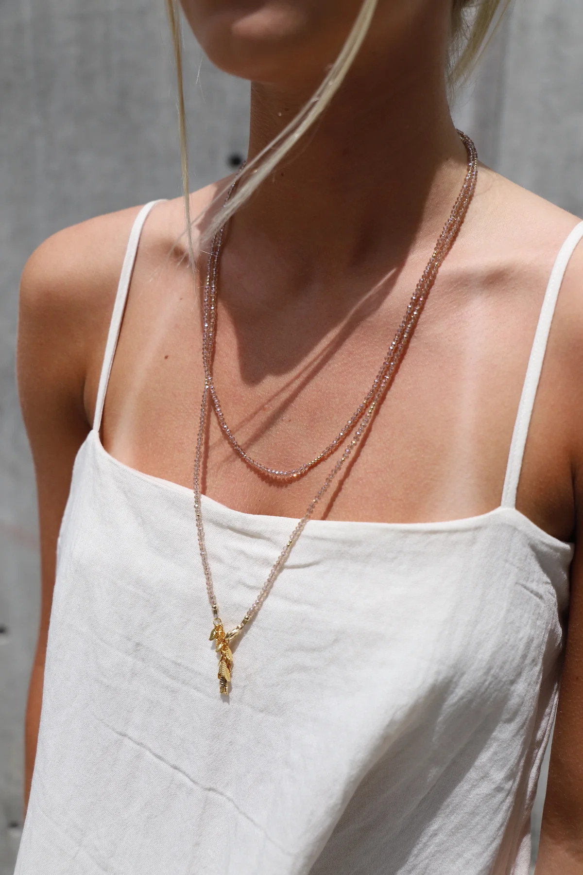 CHAMPAGNE PETITE CRYSTAL DOUBLE WRAP NECKLACE | Katie Waltman Jewelry