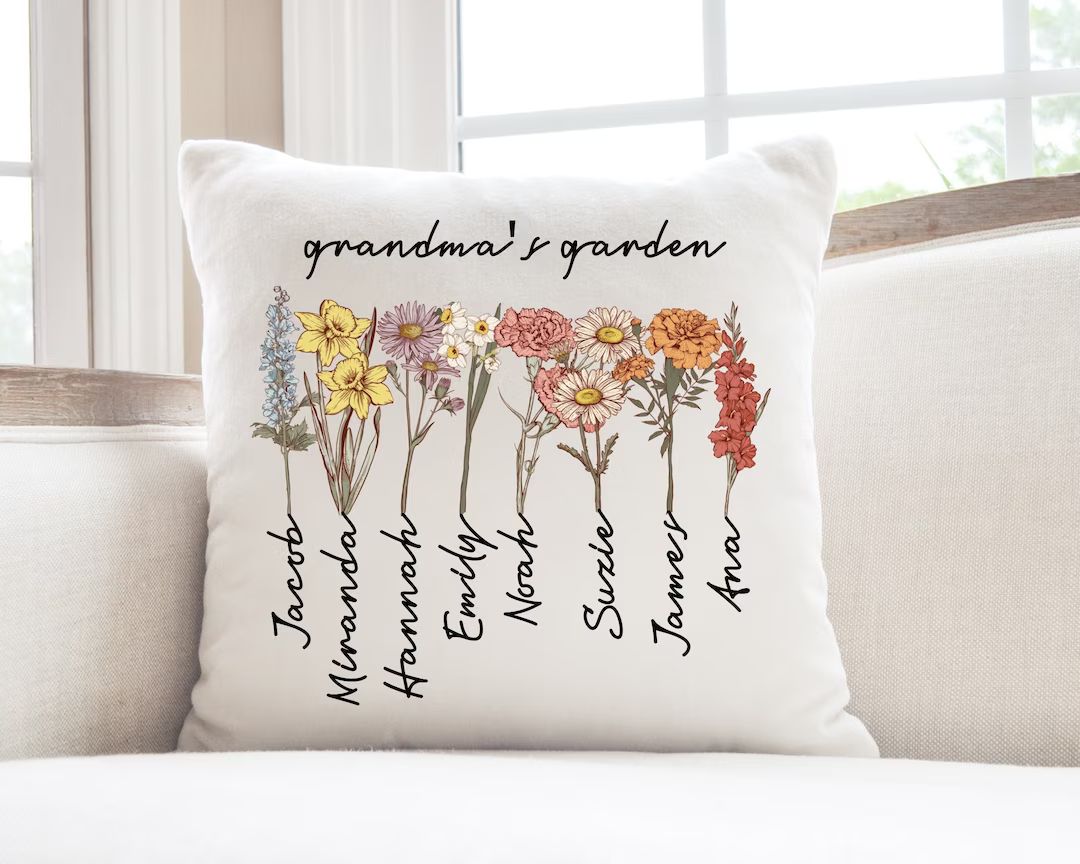 Custom Grandma's Garden Pillow Personalized Birthflower - Etsy | Etsy (US)