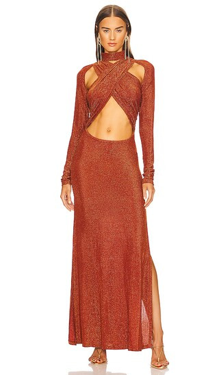 Kim Shui Glitter Wrap Dress in Burnt Orange. - size M (also in L, S) | Revolve Clothing (Global)