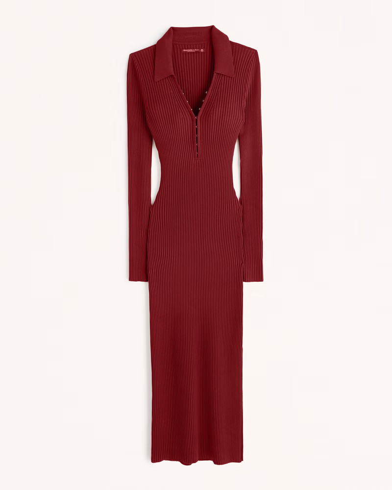 Abercrombie & Fitch Women's Ribbed Polo Midi Sweater Dress in Red - Size XXS | Abercrombie & Fitch (US)