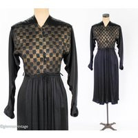 [638]1940S Gold & Black Silk Dress | 40S Embroidered Tula Small | Etsy (US)
