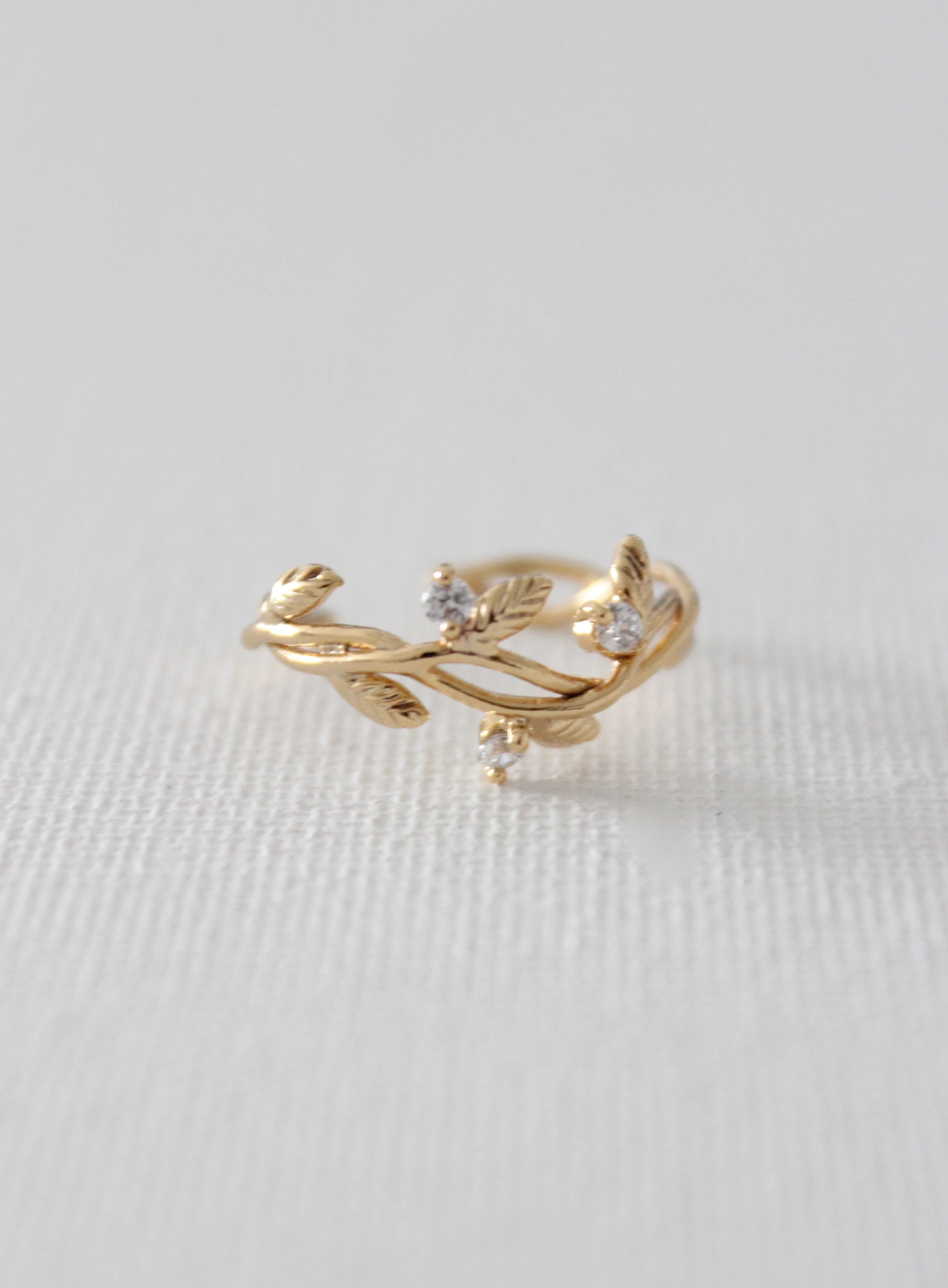 GOLDEN LEAF AND CZ RING | Katie Waltman Jewelry
