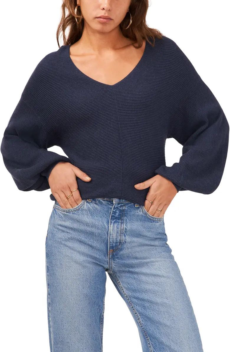 Ribbed Balloon Sleeve Cotton Blend Sweater | Nordstrom