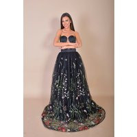 [638]Isla-Black Embroidered Tulle Skirt Gown/ Black Amazing Skirt/ Flowers Gothic Gown | Etsy (US)