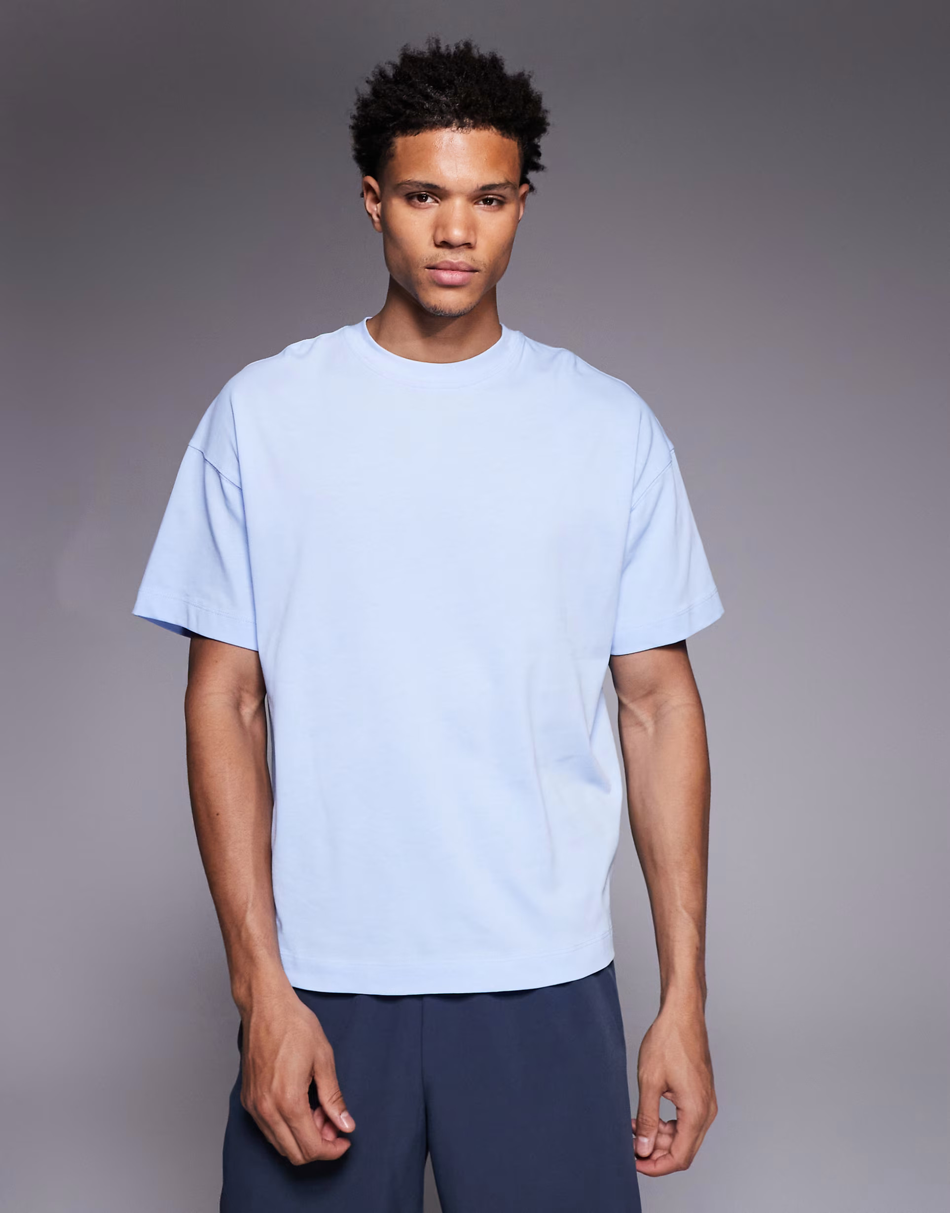 4505 heavyweight cotton boxy cropped training t-shirt with quick dry finish in light blue | ASOS (Global)