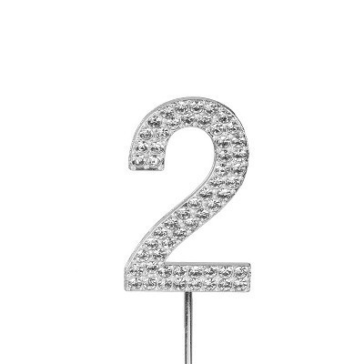 [859]O'Creme Rhinestone Silver-Colored Number-2 Cake Topper 1-1/2 Inch | Target