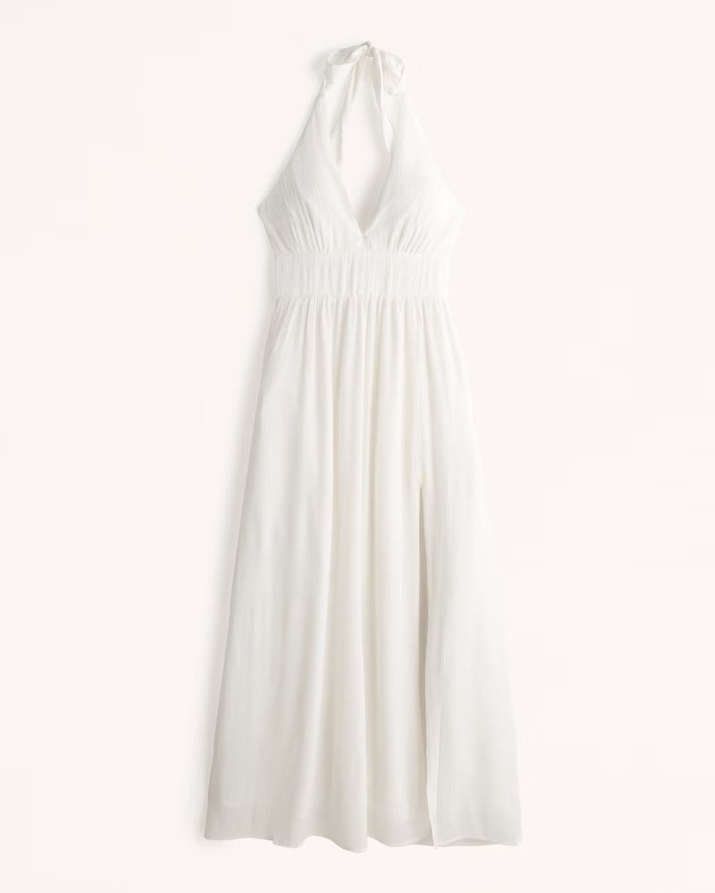 Abercrombie & Fitch Women's Plunge Halter Maxi Dress in White - Size L TLL | Abercrombie & Fitch (US)